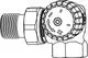 Winkelthermostatventil mit Regler von IMI Hydronic Engineering, sichtbar sind Drehknopf und Anschluss für Rohrleitungen. Das Produkt dient zur Temperaturregelung.